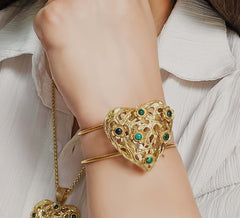 18k Gold Plated Heart Gemstone Filigree Bracelet