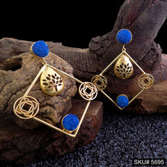 Gold plated Handmade Blue Stone Statement Drop & Dangle Earring SKU5695