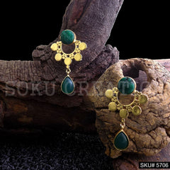 Gold plated Handmade Green Stone Style Drop & Dangle Earring SKU5706