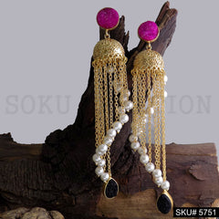 Gold plated Handmade Statement Drop and Dangle Designer Jhumki Earring SKU5751