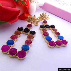 Gold plated Designer Multi Color Stone Drop and Dangle Earring SKU5756
