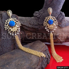 Gold plated Handmade Flower Design with Multi Long Chain Drop and Dangle Earring SKU5771