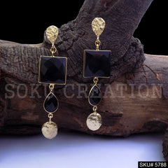 Gold plated Handmade Hammered Designer Drop and Dangle Earring SKU5788