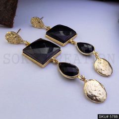Gold plated Handmade Hammered Designer Drop and Dangle Earring SKU5788