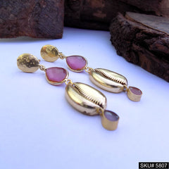 Gold plated Shell Gemstone Designer Drop and Dangle Earring SKU5807