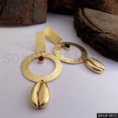 Gold plated Shell Hammered Designer Drop and Dangle Earring SKU5810