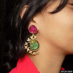 Gold plated Handmade Gemstone Drop and Dangle Earring SKU5889