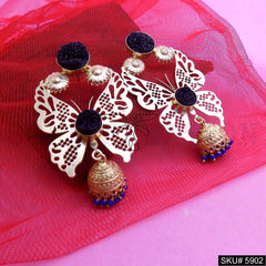 Gold plated Designer Butterfly Drop and Dangle Jhumki Earring SKU5902