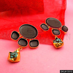 Gold plated Designer Turquoise and Black Enamel Drop and Dangle Earring SKU5910
