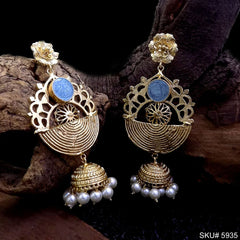 Gold plated Designer Drop and Dangle Jhumki Earring SKU5935