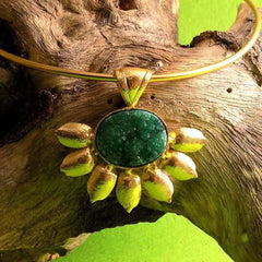 Gold plated Unique Designer Choker With A Big Pendent Green Stone SKU5990