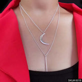 Silver Plated Chain Unique Half Moon and Statement Charm of Chain Necklace SKU6018
