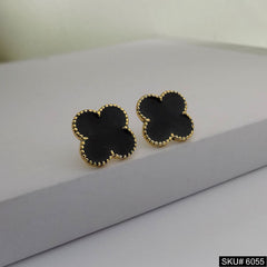 Gold plated Statement Design Black Enamel Flower Style Stud Earring SKU6055