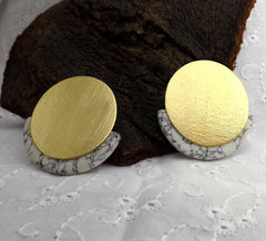 Gold plated Designer Unique Gemstone Big Stud Earring SKU6098