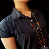 Gold Plated Chain Necklace with Red Flower Design of Long Chain Necklace SKU6191