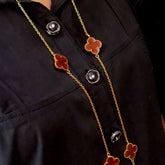 Gold Plated Chain Necklace with Red Flower Design of Long Chain Necklace SKU6191