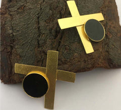 Black Cross Enamel Earrings