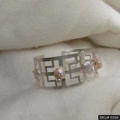 Silver Plated Statement Plain With Pearl Handmade Design of Cuff SKU6594