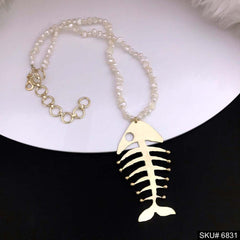Fish Skeletal Necklace With Pearl Beads SKU6831