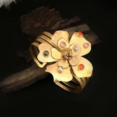 Gold Plated Plain Statement Flower of Multi color Stone on Cuff SKU6951