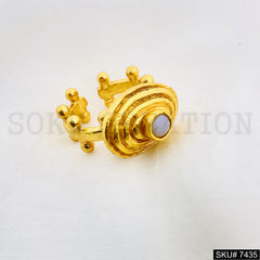 Gold Plated Unique White Stone Doted Style of Adjustable Handmade Ring SKU7435