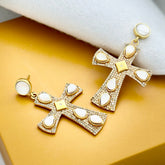 Encrusted Cross Drop Earrings