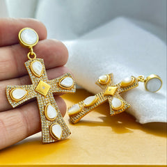 Encrusted Cross Drop Earrings
