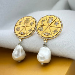 Baroque Pearl & Zodiac Charm Earrings
