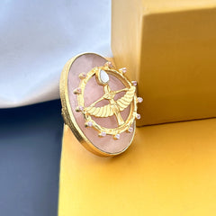 "Celestial Scarab Rose Quartz Ring" SOKU#7865