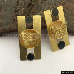 Gold plated butterfly Black Enamel Linear Unique Design Earring SKU6265