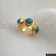 Gold Plated Turquoise Stone Handmade Unique Ring SKU6418