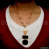 Gold Plated Designer Chain Bull Necklace with Black enamel Necklace SKU6470