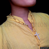 Gold Plated Designer Chain Necklace with Pearl Pendant Christianity Necklace SKU6479