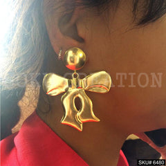 Gold plated Statement Christmas Ribbon Tie of Drop and Dangle Earrings SKU6480