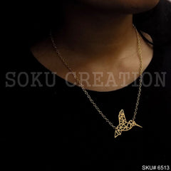 Gold Plated Chain Necklace with Statement Bird Charm SKU6513