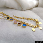 Gold Plated Cable Chain With Multi Coins and Multi Color of Charms in Necklace SKU6573