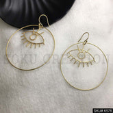 Gold plated Unique Statement Rounded Protective Eye Design Ear Wire Earrings SKU6578