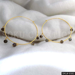Gold plated Beads Stone Big Hoops Earring SKU6583