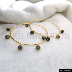 Gold plated Beads Stone Big Hoops Earring SKU6583