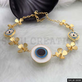 Gold Plated Chain with Flower and Protective Evil Eye Lotus Necklace SKU6698