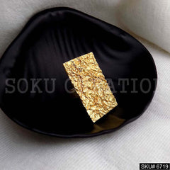 Gold Plated Unique Designer Hammered Rectangle Adjustable Handmade Ring SKU6719