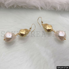 Gold plated Ear Wire With Pearl Unique Earrings SKU6734