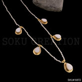 Gold Plated Plain Pearl Beads with White Stone DropShape Charms Necklace SKU6872