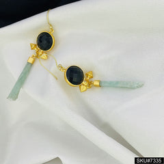 Amazonite and Onyx Gemstone Gold plated Drop and Dangle Earring SKU7335
