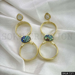 Gold plated Shell Gem Stone Long Earring SKU7371