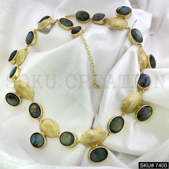 Gold plated shell with labradorite gemstone Necklace SKU7400