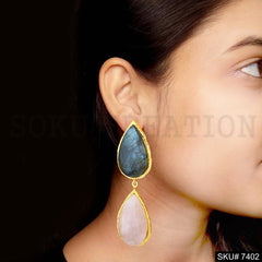 Gold plated Drop and Dangle Gemstone Earring SKU7402