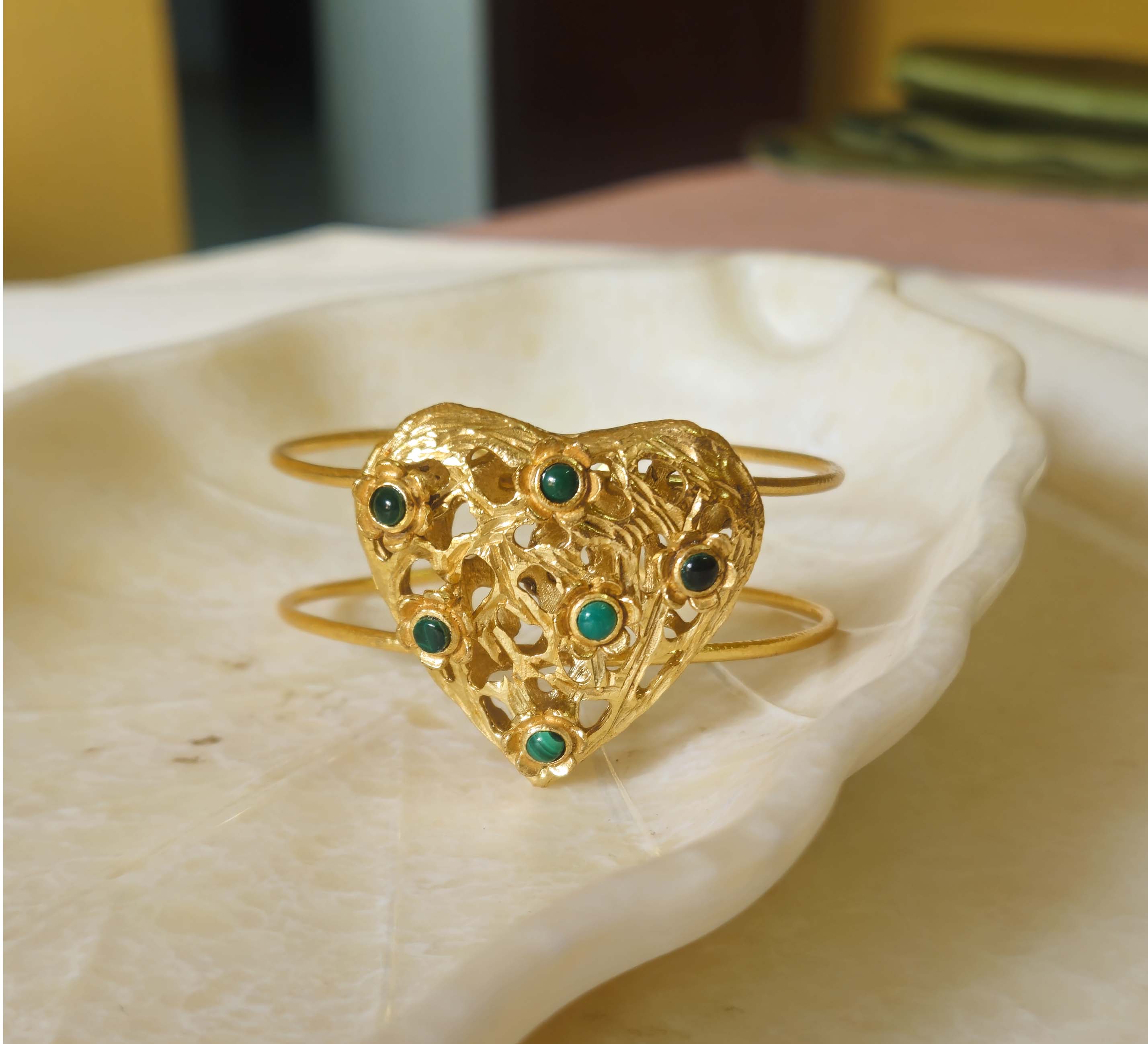 18k Gold Plated Heart Gemstone Filigree Bracelet