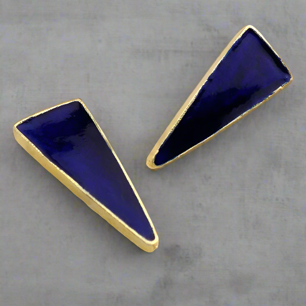 Gold plated Purple triangle Big Stud Earring SKU6295