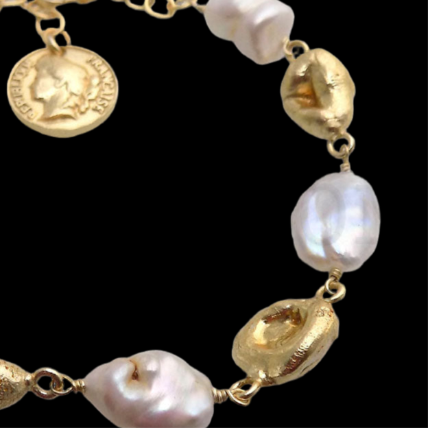Antique Vintage Coin With Pearl Bracelet in Gold Plated SKU6742